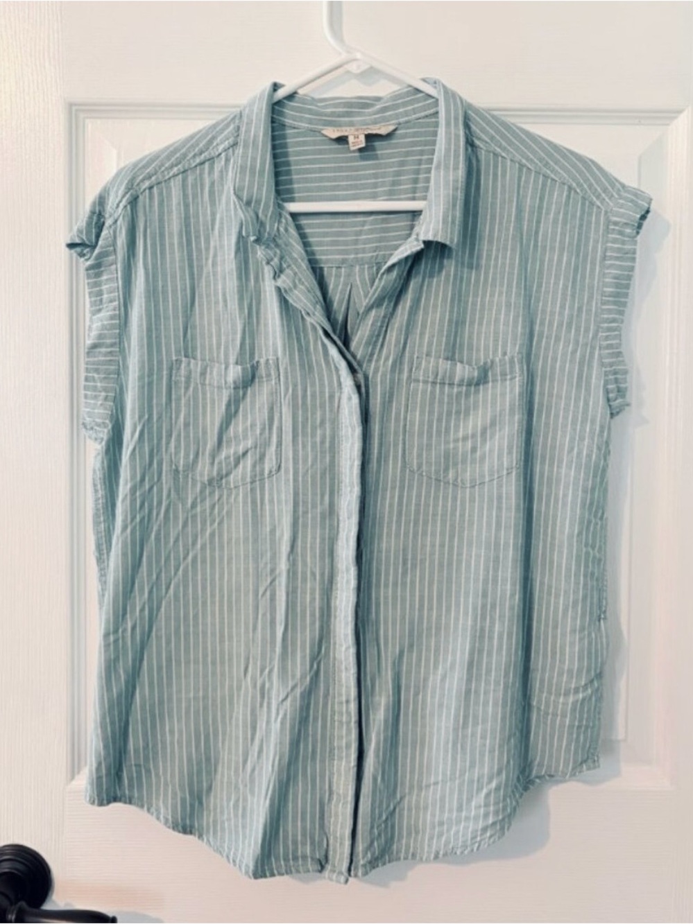 Green Stripe Sleeveless Button Front JACHS Girlfriend Blouse Size M